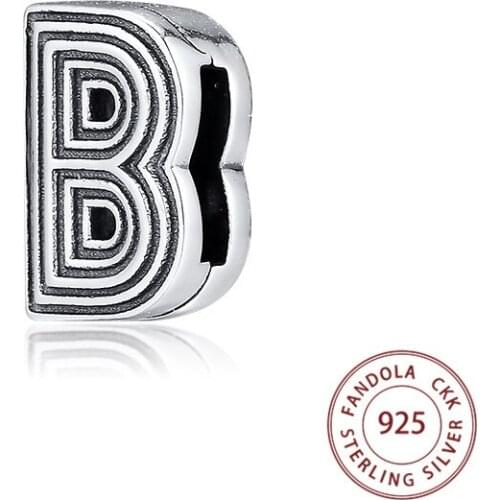 Fit Pandora Reflexions Bracelet 925 Sterling Silver Letter B Clip Charms Beads for Jewelry Making berloques