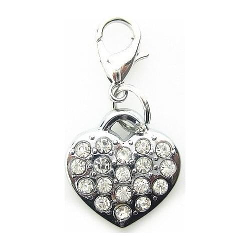 Hot selling silver crystal heart dangle charms with lobster clasp for diy jewelry living floating lockets