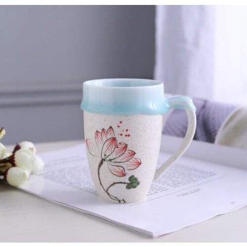 Creative cups ceramic glaze flow and flower pattern mug hand-painted ice cream cup for lovers mug