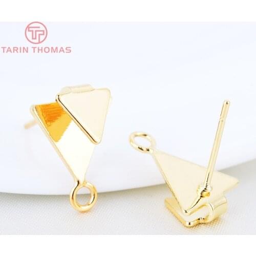 10PCS 11x15MM 24K Gold Color Plated Brass Double Triangle Stud Earrings High Quality DIY Jewelry Making Findings