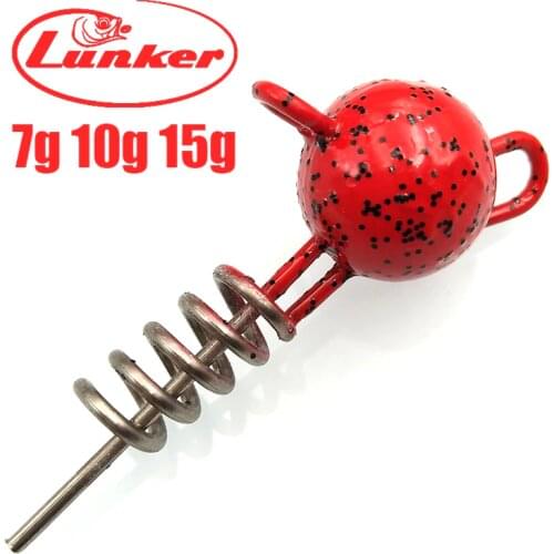 Lunker flexhead 7g 10g 15g pumpkin green red glow pike muskie rigging softbaits screwing center pin stinger rigs jig head weight