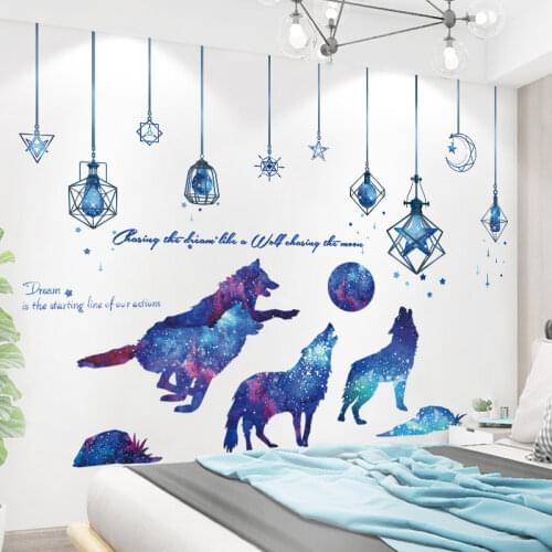 [SHIJUEHEZI] Chandeliers Lights Wall Stickers DIY Wolf Animal Mural Decals for Living Room Kids Bedroom Home Decoration
