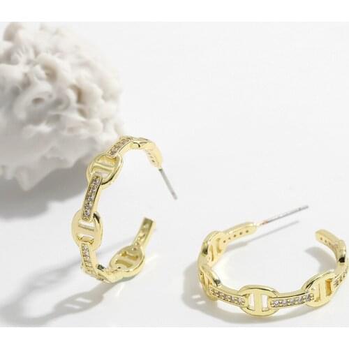 Trendy Cubic Zirconia Round Earrings Gold Circle Stud Earrings For Women Geometric Jewelry