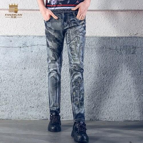 Fanzhuan Free Shipping New 2018 fashion casual male Mens man summer 100% cotton jeans Hip Hop embroidery pants trousers 828035