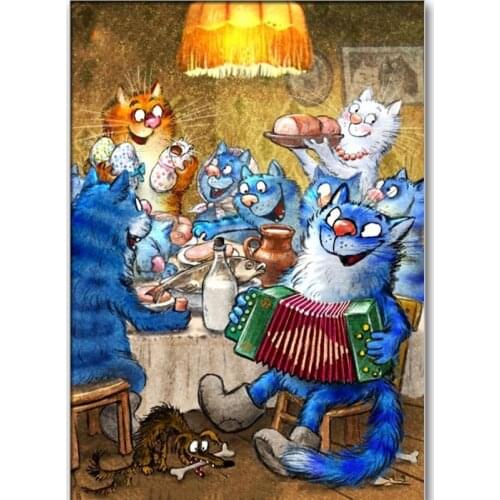 DIY Blue Cat Party 5D Crafts Home Decoration Diamond Embroidery Diamond Painting Cross Stitch Needlework Diamond Mosaic Kit Gift