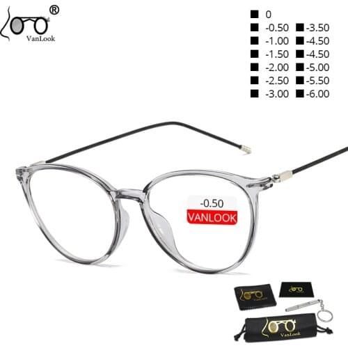 Myopia Glasses Women Transparent TR90 Round Eyewear Frames Men Optical Spectacle Stylish Glasses With Diopters 0-0.5-1.0-1.5-6.0