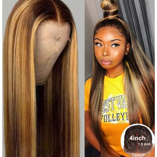 BLG Highlight Wig T Part Lace Human Hair Lace Wigs Bleached Knots For Black Women Brazilian Remy Ombre Lace Part Wig