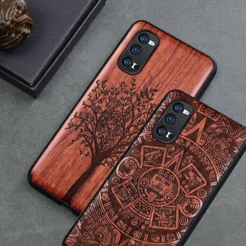 Carved Wood Case For OPPO Reno 4 Shockproof Case TPU Bumper Cover For OPPO Reno 4 Pro Case Wood Shell Reno4