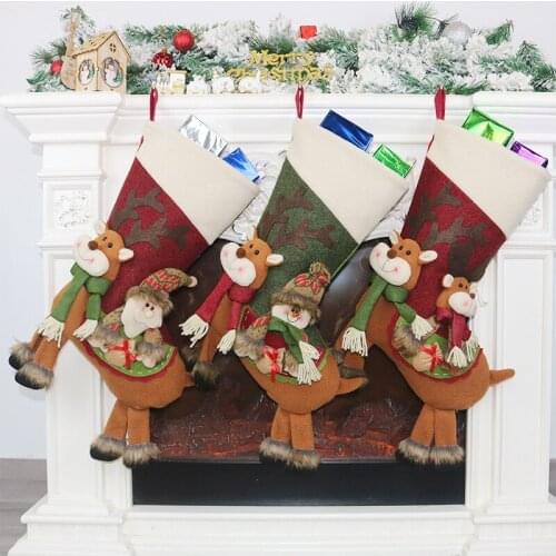 Christmas Stocking Mini Sock Santa Claus Candy Gift Bag Stockings Xmas Tree Hanging Decor Kids Gift