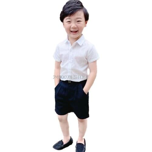 Boys Summer Shirt + Shorts 2Pcs Clothing Set Flower Boys Formal Birthday Dress School Kids Birthday Gift Dance Suit