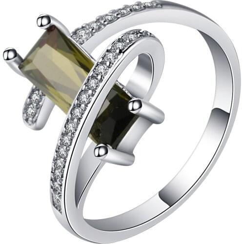 UFOORO HOT Unique brand design wedding silver color ring brown crystal mirco zircon paved fashion jewelry for women wholesale