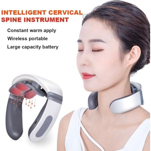 Intelligent Voice Electric EMS Neck Massage Magnetic Pulse Cervical Warm Spine MassagerRechargeable 6 Heads 12 Gears 5 Modes