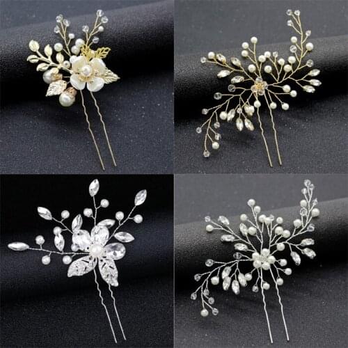 Wedding Hair Pins Crystal Simulated Pearl Flower Bridal Hairpins Bridesmaid Hair Clips Women Hair Jewelry Accessories