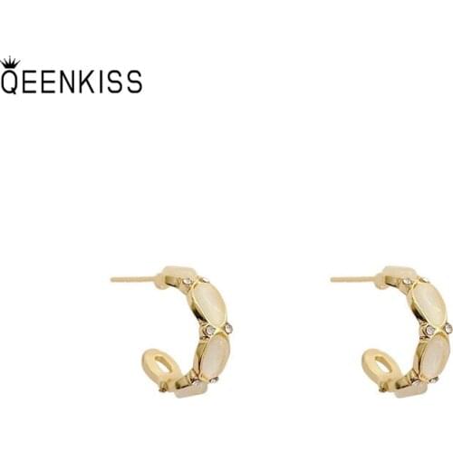 QEENKISS EG7119 Fine Jewelry Wholesale Woman Birthday Wedding Gift Semicircle AAA Zircon 925 Sterling Silver Needle Stud Earring