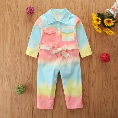 1-6Y Spring Autumn Toddler Kid Girls Jumpsuit Vintage Overalls Tie Dye Long Sleeve Romper Children Clothing