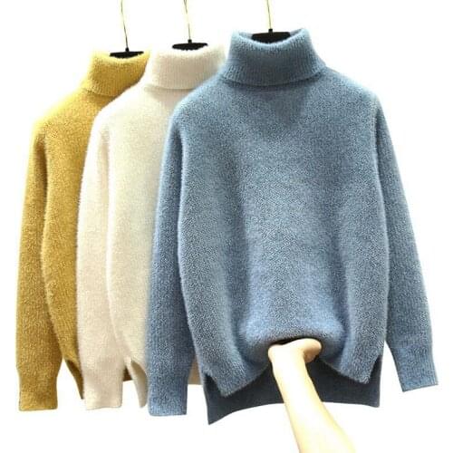 Womens Sweater Pullover Autumn Winter Fashion Thicken Keep Warm Knit Sweater Soft Turtleneck Water-like Velvet Sweater Top