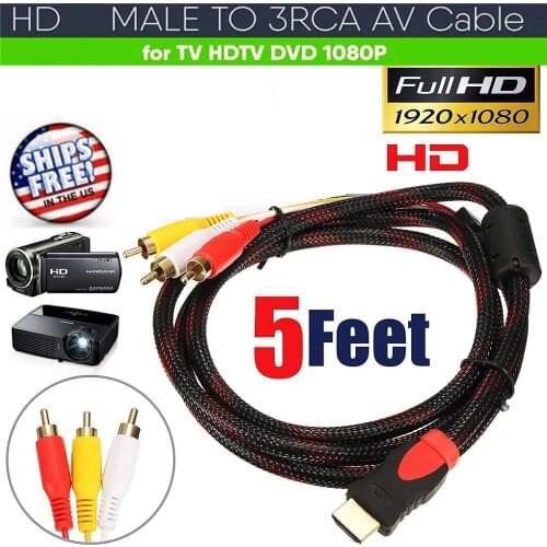 LCD HDMI-compatible Male To 3 RCA Video Audio AV Component Converter Adapter Cable HDTV Digital Signal Transmitter 3RCA Male