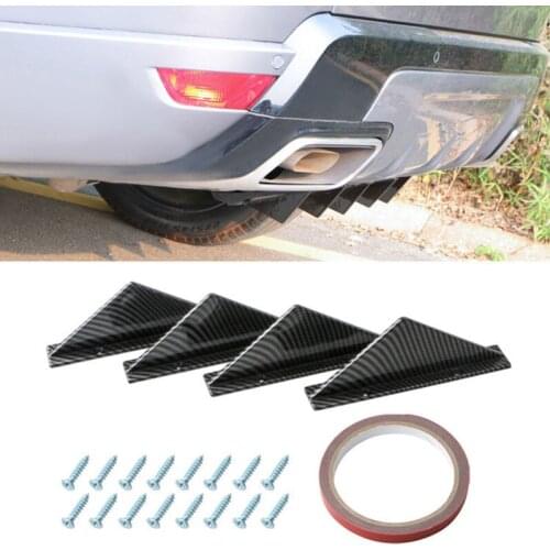 4pcs Universal Rear Bumper Diffuser Mini Spoiler Shark Fin Carbon Apperance Back Bumper Lip Chassis Diffuser Spoiler