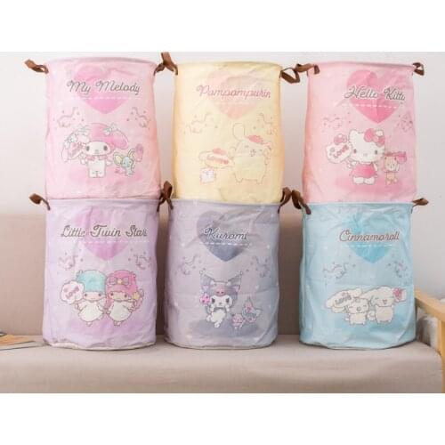 45cm Sanrioed Kawaii Hellokt Cinnamoroll Mymelody Purin Kuromi Foldable Cloth Dirty Clothes Bucket Waterproof