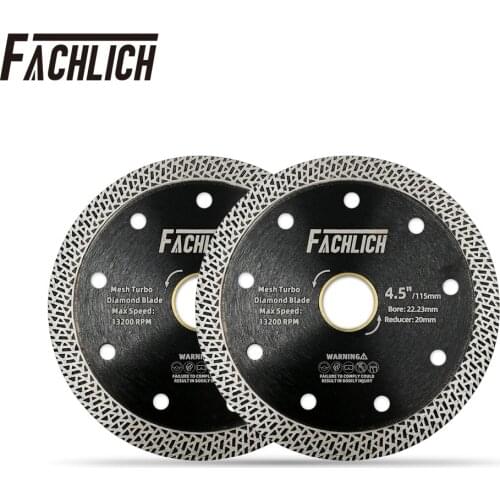 FACHLICH 2pcs Dia 115mm/4.5" Sintered Diamond Mesh Turbo Cutting Disc Segment Saw Blade for Marble Granite Stones Cutting Wheel