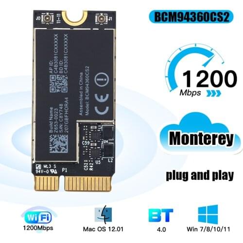 1200Mbps Wireless Adapter Wifi Card BCM94360CS2 802.11AC/AX Bluetooth-compatible 4.0 Dual Band 2.4GHz/5GHz For Hackintosh MacOS