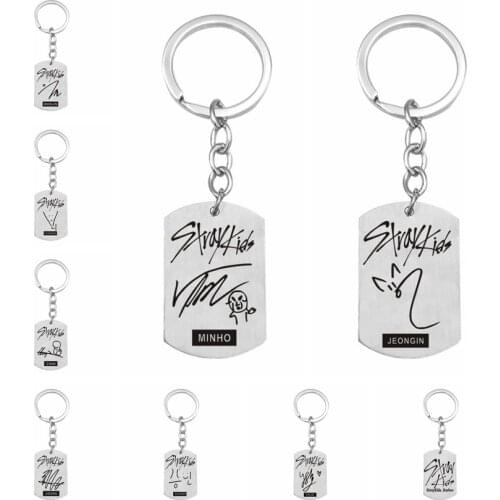 Kpop stray kids keychains stainless steel Member Funny signature key ring pendant key chain stray kids kpop supplies