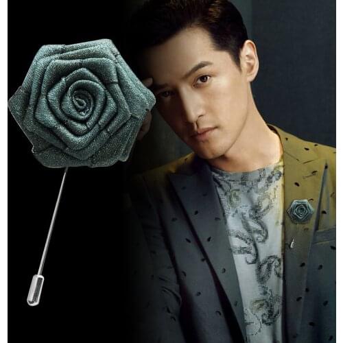 Korean high-end fabric Rose flower brooch pin Cloth art Long Needle Lapel Pins mens suit shirt Corsage Colthing accessories