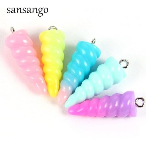 10pcs Mixed Color Resin Unicorn Horn Charms Pendant Beads For Jewelry Making Accessories DIY Unisex Cute Keychain Earring