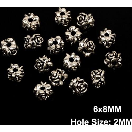 6X8mm Antique Silver Rose Flower Metal Loose Spacer Beads Cap Charm Beads For Jewelry Making Bracelet Diy Accessories NASSBORO