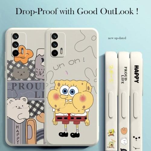 Rectangle Spaceman Bob Phone Case For Oppo A15S A3S A52 A5 A9 A53 2020 Find X2 X3 Lite Realme GT Neo 8 5G Liquid Silicone Cover