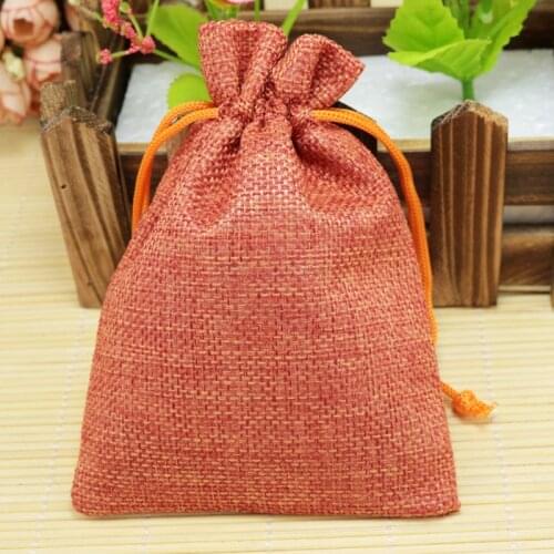 High Quality Handmade 10pcs 15x20cm Orange Color Jute Drawstring Burlap Wedding Party Christmas Gift Jewelry Pouch Packaging Bag