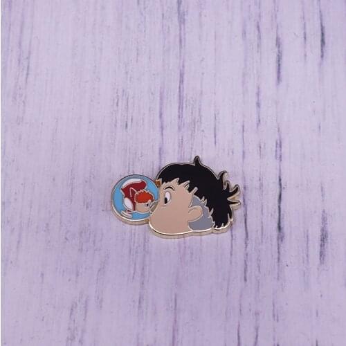 Ponyo Kiss Sosuke Enamel Pin Japanese Hayao Miyazaki Cartoon Brooch Lovely Badge