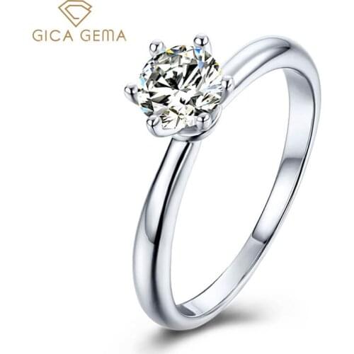 GICA GEMA Six Prong Wedding Rings 0.5ct Moissanite Diamond 5.0mm 925 Silver Fine Jewelry For Women Engagement Party Lady Gifts