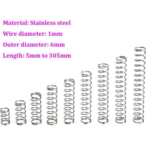 Wire Dia 1mm Stainless Steel Compression Spring OD 6mm Pressure Spring Length 5mm - 305mm
