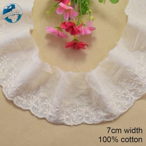 7cm wide 100% Cotton embroid lace sewing ribbon guipure trim wedding decoration DIY dolls colthes Accessories lace edge#4045