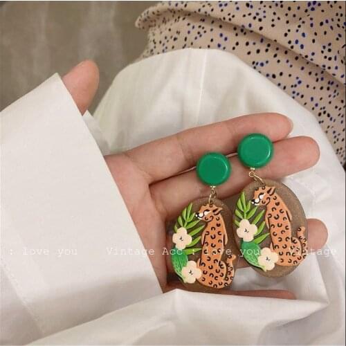 Trendy Unique Polymer Clay Drop Earrings For Women 2021 Cute Multi-color Round Pendant Dangle Earrings Leopard Jewelry