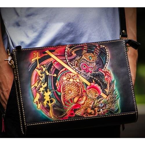 Hand-made Men Vegetable Tanned Leather Bag Money Holder Clutch Purse God Of War Clutches Envelope Boyfriend Gifts