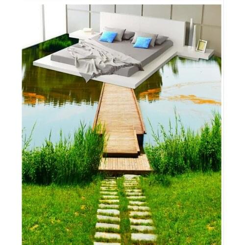 Wallpaper floor mural Beautiful river 3D floor bathroom Waterproof floor mural painting Home Decoration