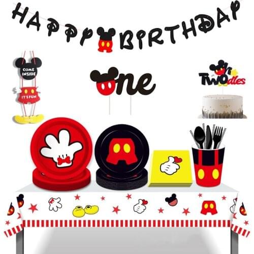 Disney Mickey Mouse Theme Party Disposable Tableware Decoration 8-person Package Party Supplies Tableware Childrens Dinner Set