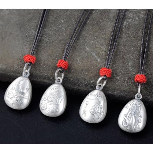 S990 Sterling Silver Tibet Buddhism Sutra Mantra Small Pendants Necklaces Sanskrit Amulet Necklaces Lotus Flower 990 Jewelry