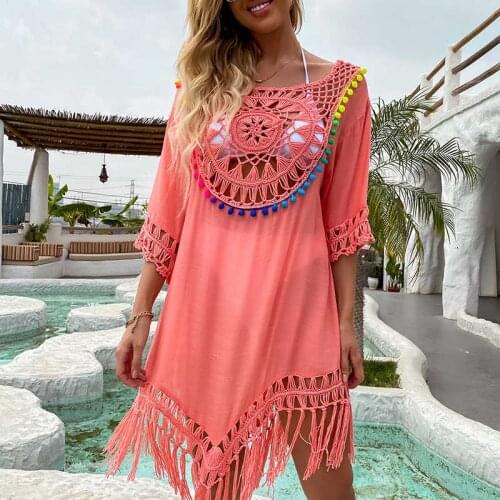 Dress For New Year 2021 Beach Wear Women Cover Up Bathing Trips Best Southeast Asia Big Circular Loose Spot Patchwork Polyester