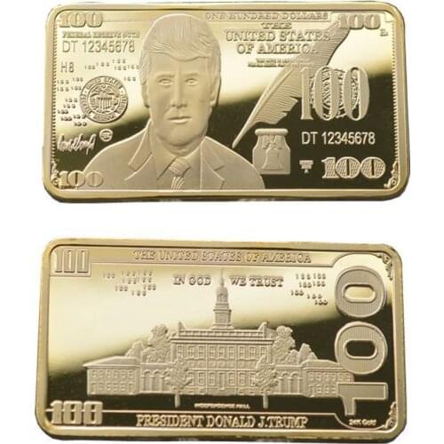 1 Troy OZ Trump 100 US Dollar Gold Plated Bar Collectible Replicas Coin Cryptocurrency Souvenir Gifts Collection