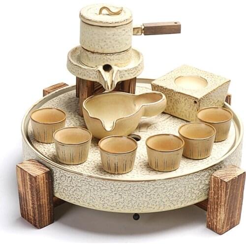 Good Luck Comes Semi-Full Lazy Kung Fu Tea Set Household Automatic Tea Set Stonewashed Ceramic Living Room Plate Bubble