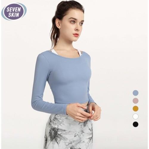SEVEN SKIN Women Yoga Shirt with Long Sleeve Sports Crop Top Backless Sexy Elastic Slim Fit Clothes Female Gym Fitness T-Shirts