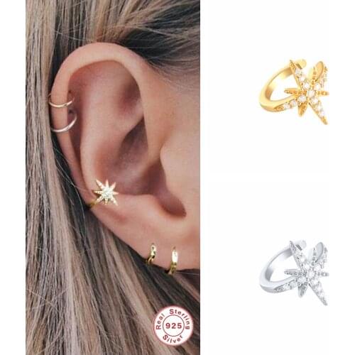 925 sterling silver Star Ear Cuff Micro Pave CZ Zircon Non Pierced Small Sized Girl Clip Earring Cuff Korean Earcuff Jewelry A30