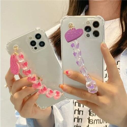 For iPhone 12Pro Max Korean colorful flower Wrist Chain Phone For iPhone 11 PRO 12 7 8 Plus XR XS Max 12 mini silicone cover