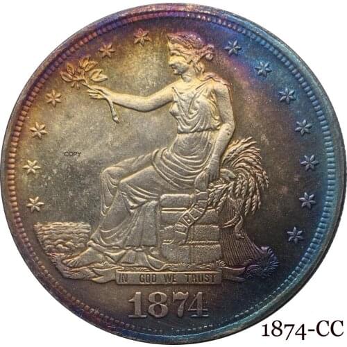 United States America 1874 CC 1 Trade One Dollar US In God We Trust With Motto 420 Grains 900 Fine Silver Plated Copy Coin