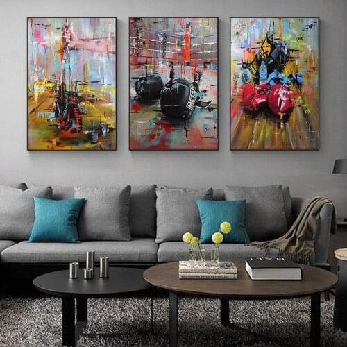 Modern Abstract Graffiti Boxing King Boxing Gloves Canvas Painting Cuadros Posters Prints Wall Art for Living Room Home Decor