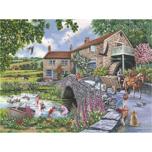 Old Mill 5D Diy Diamond Painting Cross Stitch Kit Landscape Full Square Round Embroidery Handwork Rhinestone Wall StickerZP-4812