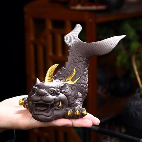 Auspicious dragon fish purple sand Figurines modern art sculpture Auspicious animal home living room loft decoration statue